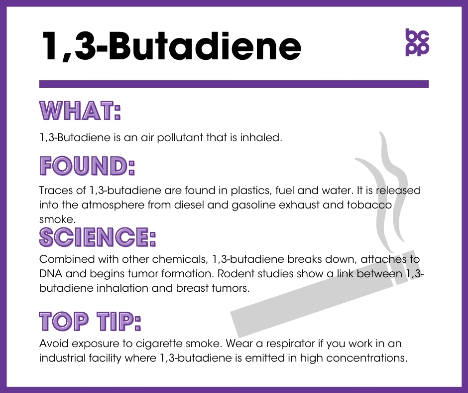 1,3-Butadiene breast cancer prevention tip card infographic