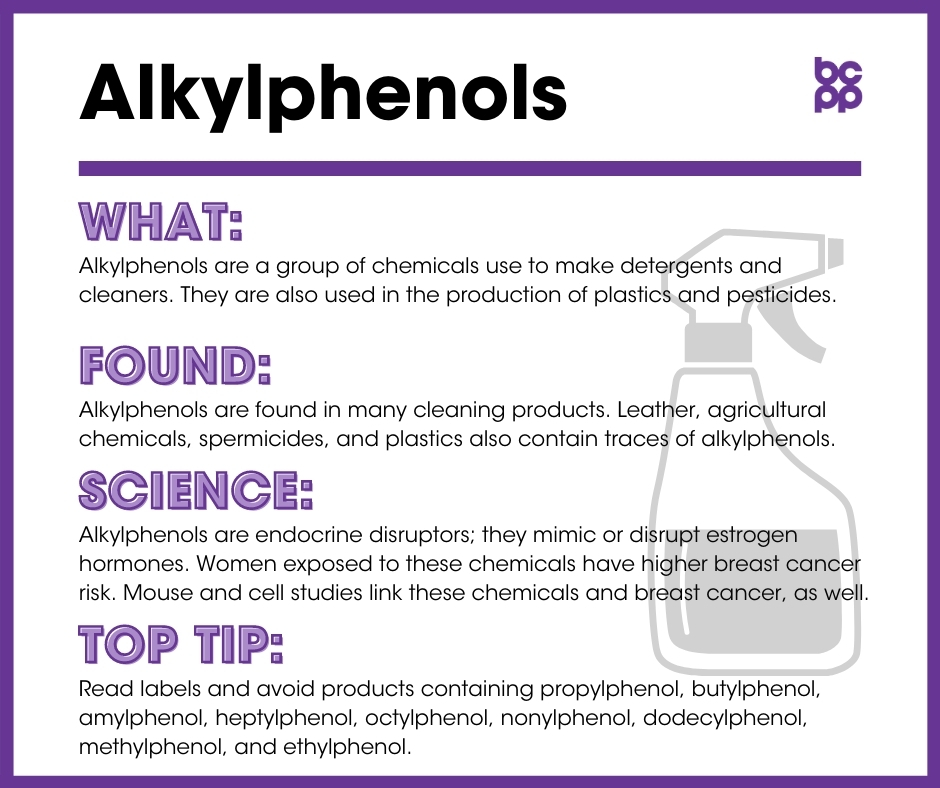 Alkylphenols breast cancer prevention tip card infographic