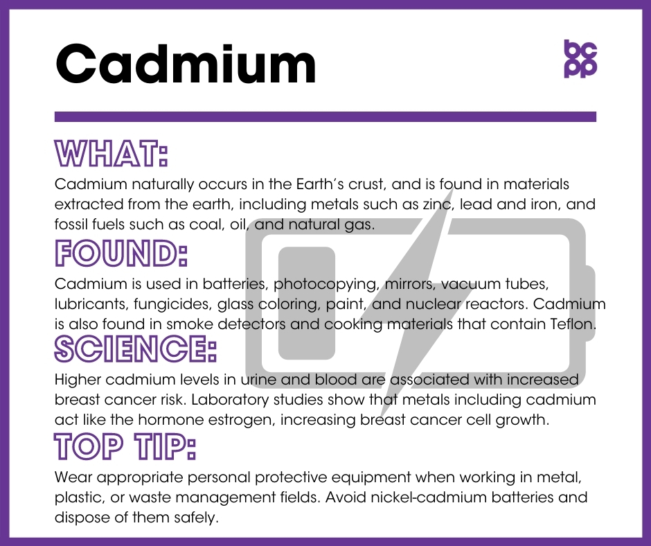 Cadmium breast cancer prevention tip card infographic