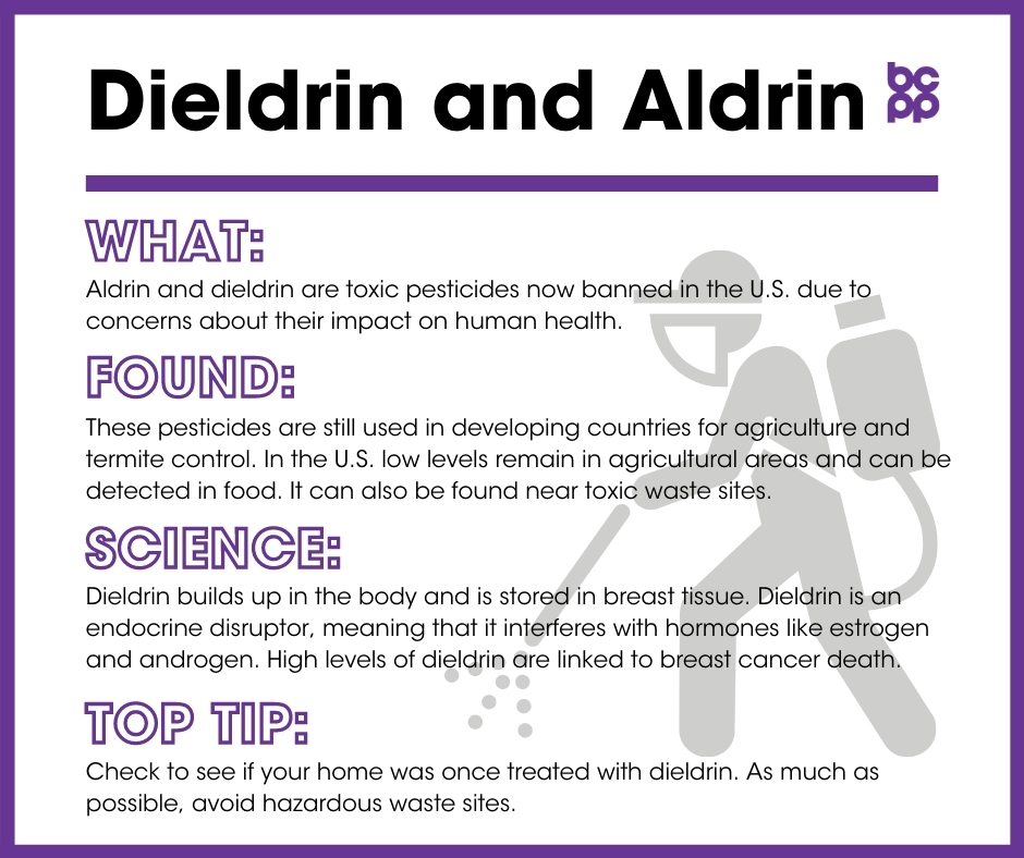 Dieldrin and Aldrin breast cancer prevention tip card infographic