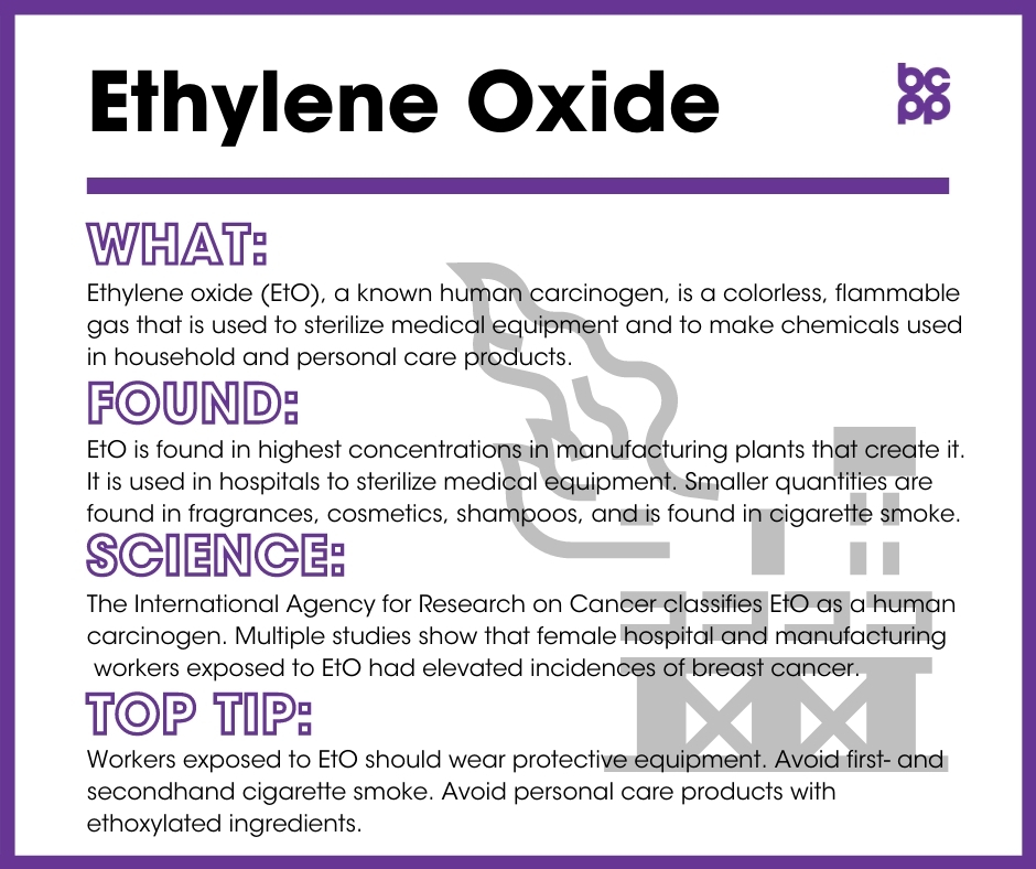 Ethylene Oxide breast cancer prevention tip card infographic