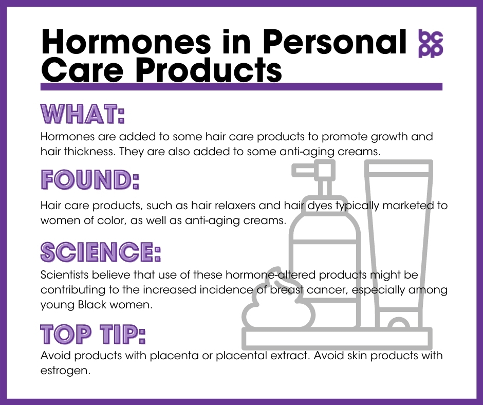 Hormones in Personal Care Products breast cancer prevention tip card infographic