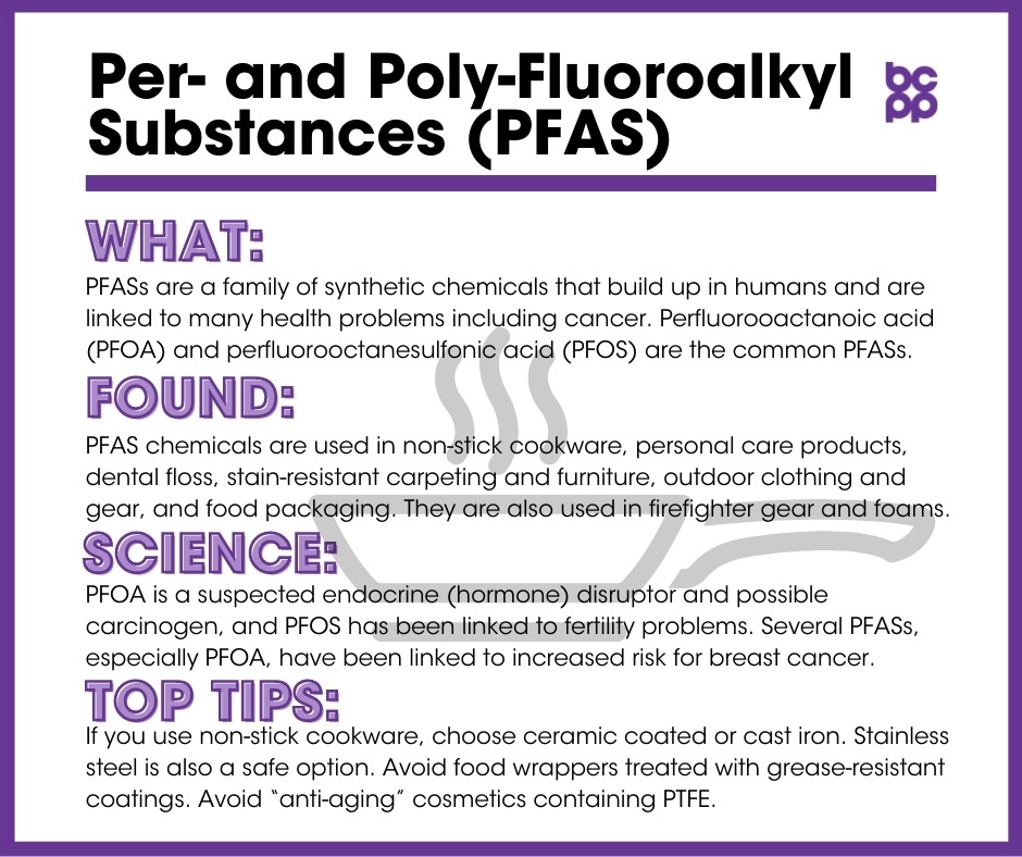 PFAS breast cancer prevention tip card infographic