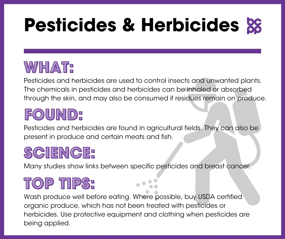 Pesticides & Herbicides breast cancer prevention tip card infographic