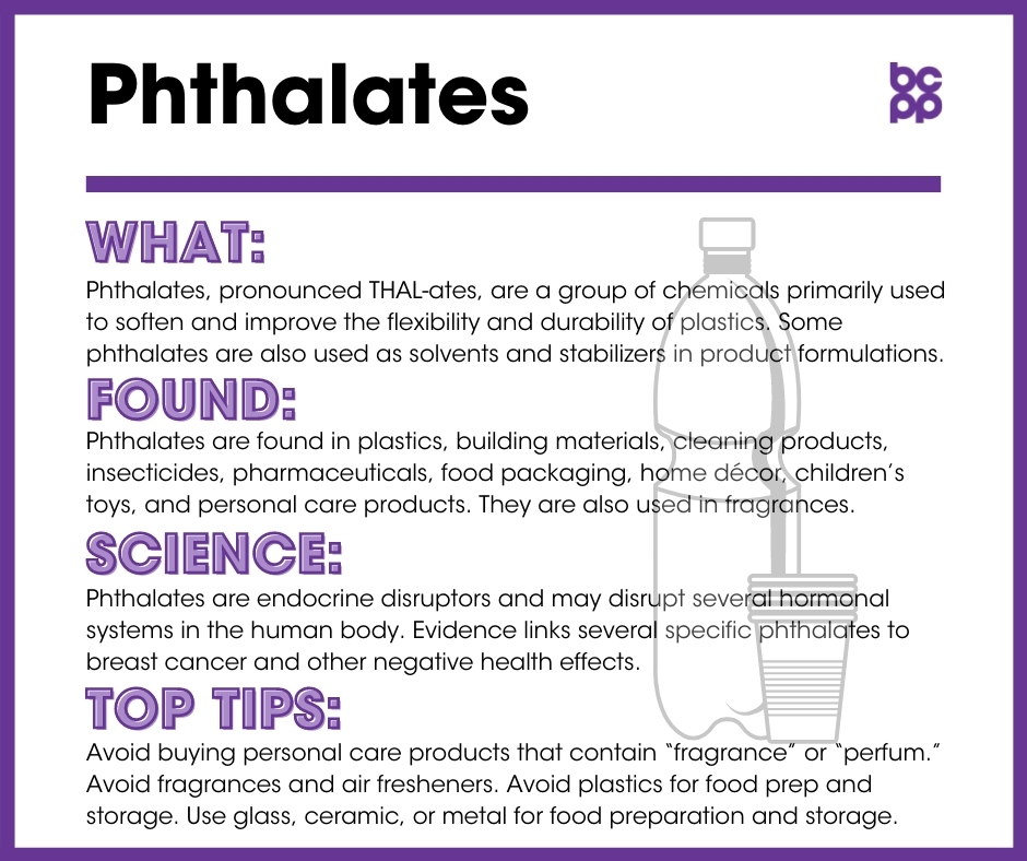 Phthalatesbreast cancer prevention tip card infographic