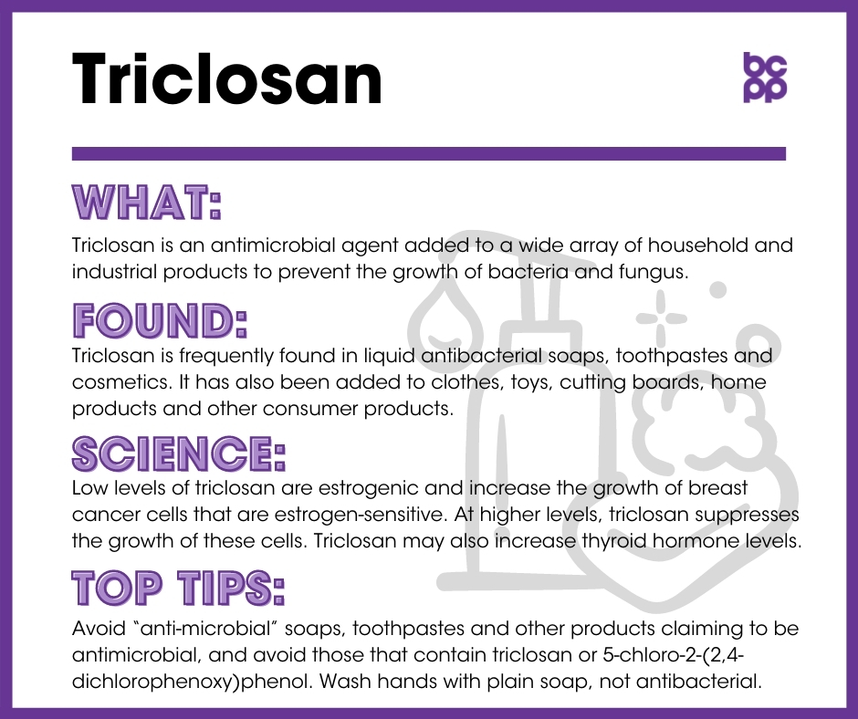 Triclosan breast cancer prevention tip card infographic