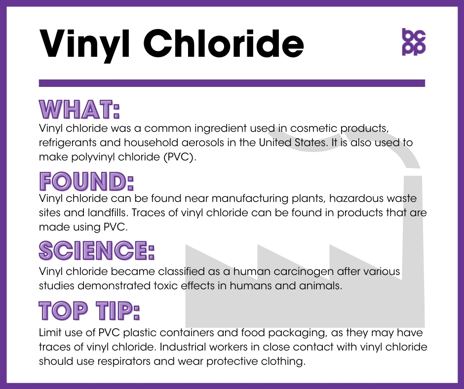 Vinyl Chloride breast cancer prevention tip card infographic