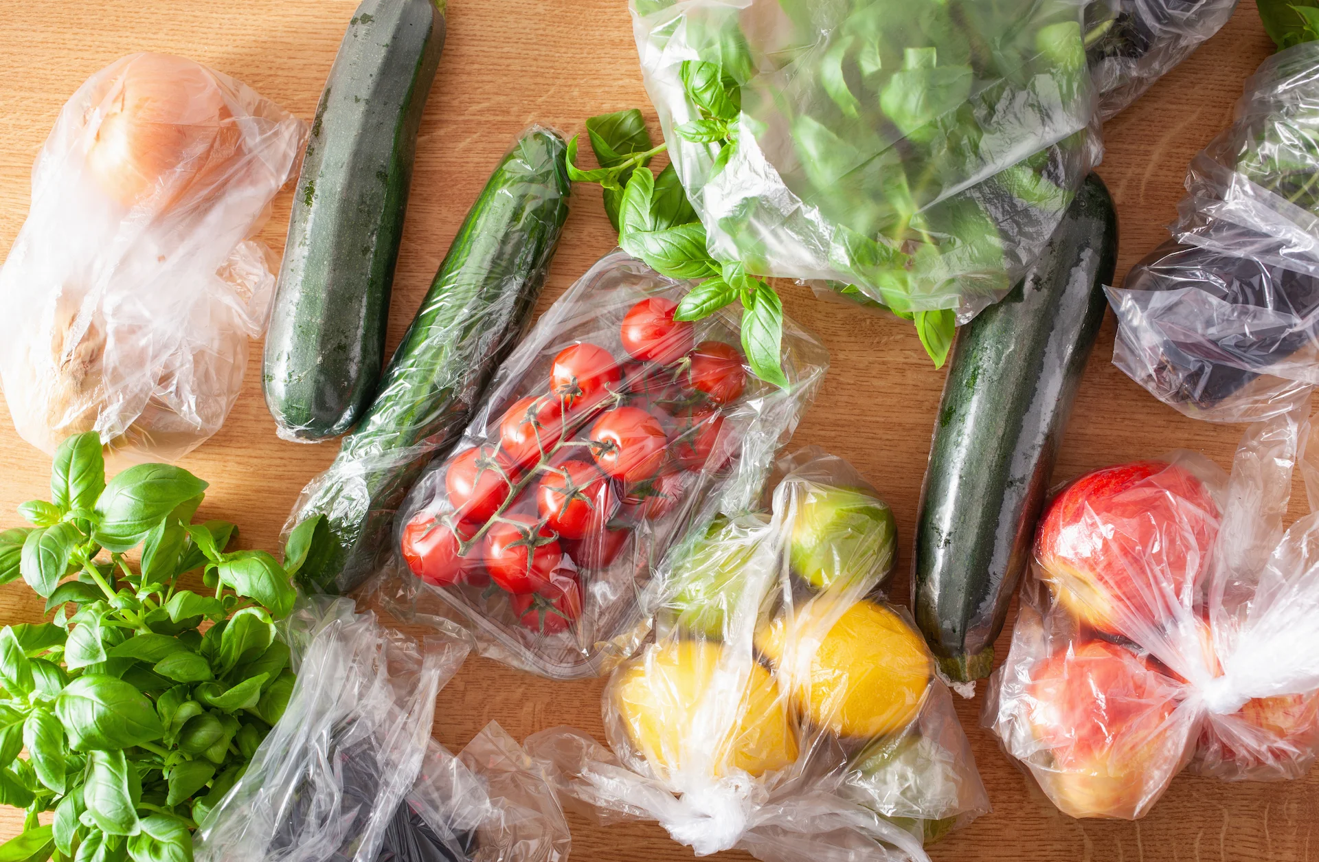 fresh vegetables food in plastic bags